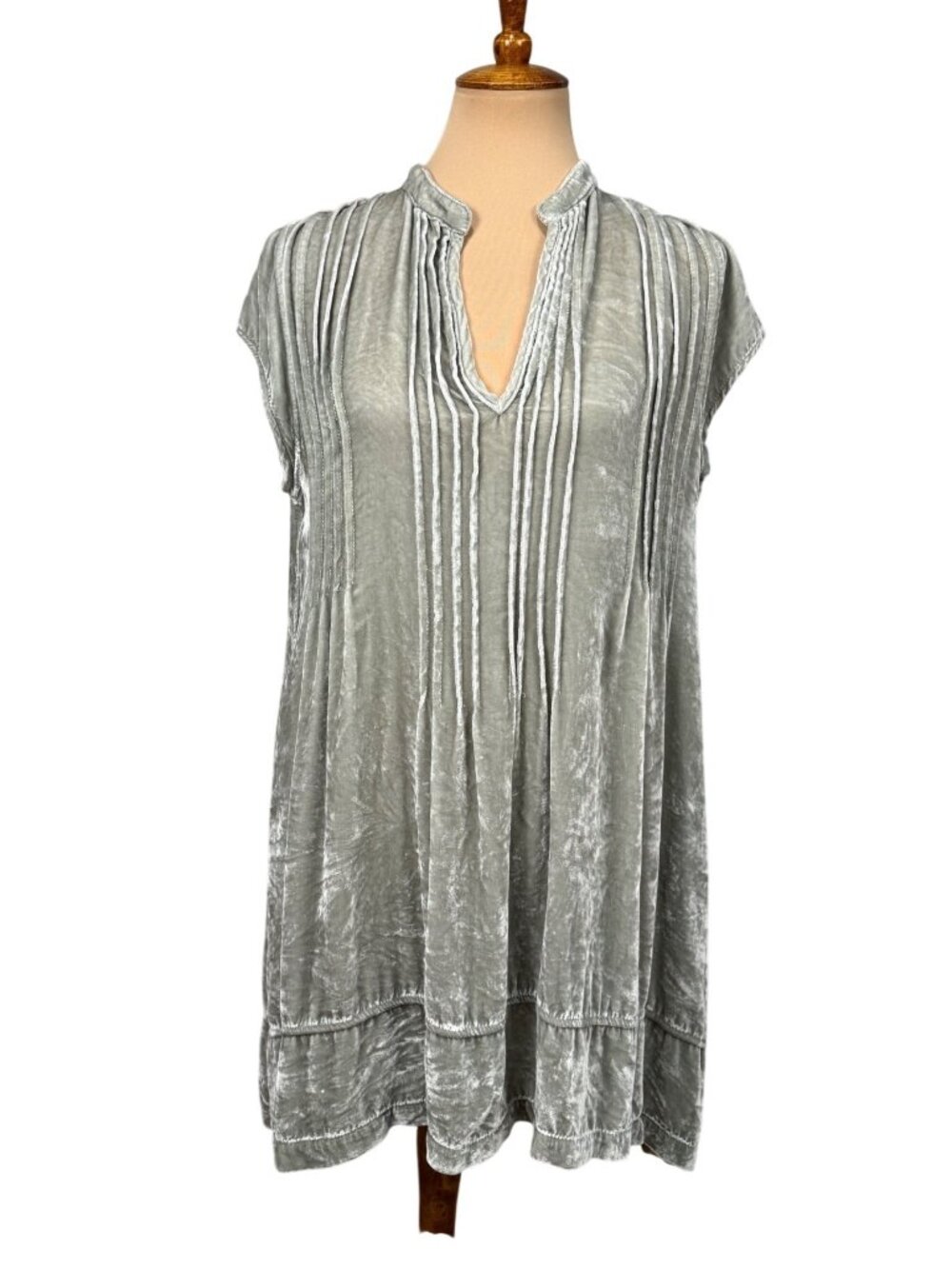 CP Shades Silk Blend Sage Green Gray Tunic Dress Lagenlook Pintuck Oversized Siz